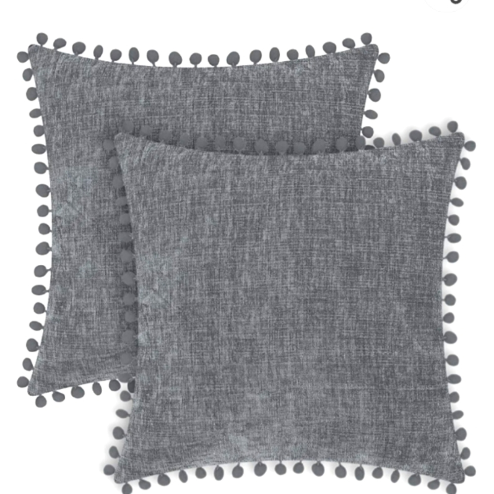 New Medium Grey Super Soft Throw Covers w/ PomPoms